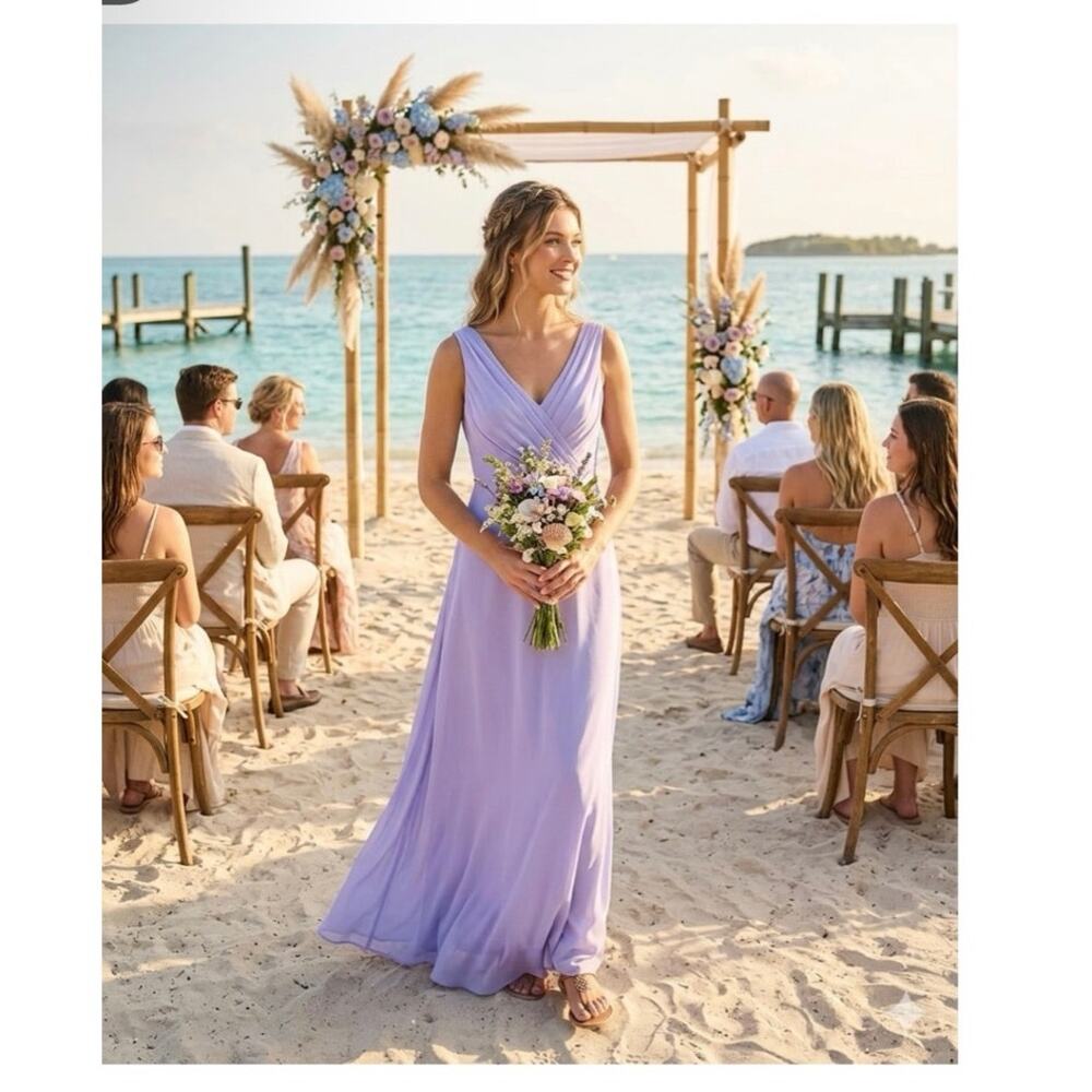 After Six chiffon floor-length lilac maxi dress gown large whimsical beachy
